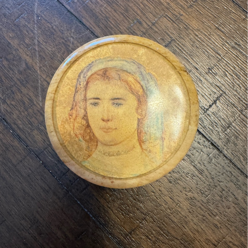 VTG Edna Hibel Marble Mother Woman Lidded Trinket Box Jar Signed Soapstone